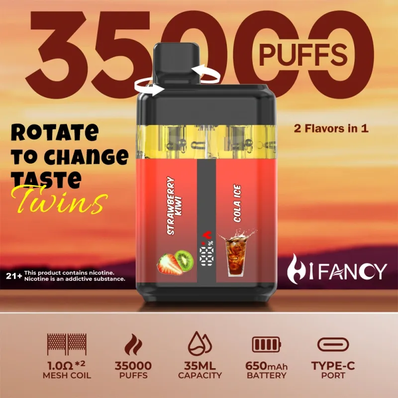 Bladerdeeg 35k Hifancy 35000 Rookwolken 2 in 1 Twins Wegwerp Vape Smart Screen